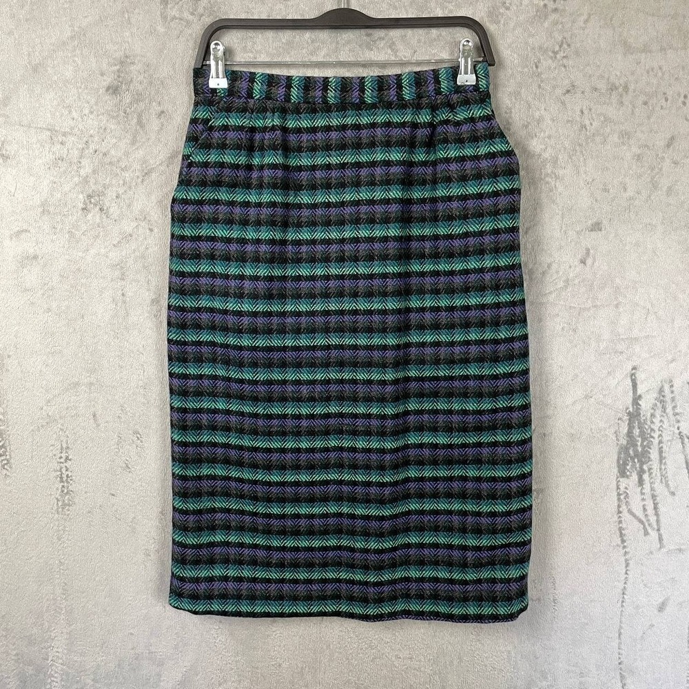 Vintage Wool Plaid Pencil Skirt Size 12 Union Made USA Academia Lined
